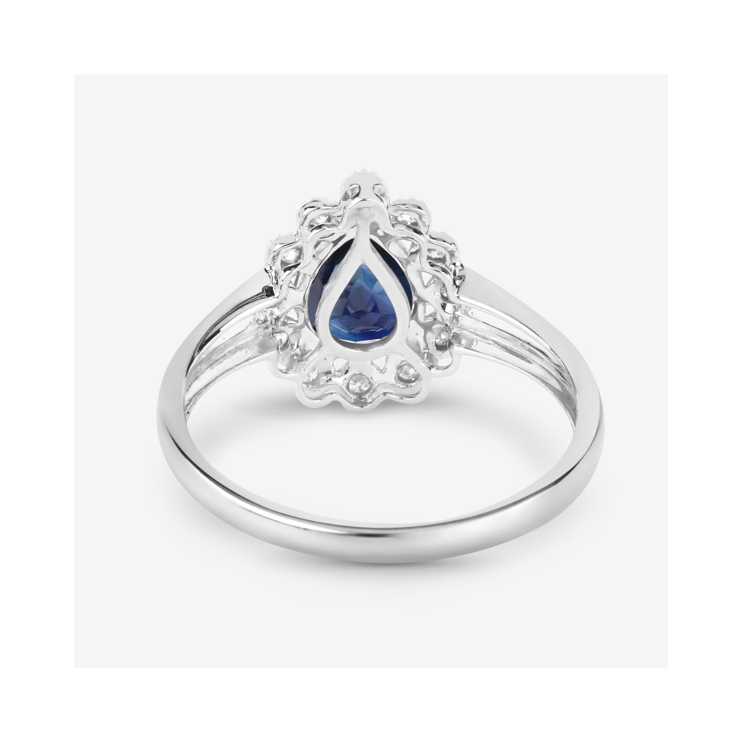 Genuine 10K Blue Sapphire and White Diamond Ring