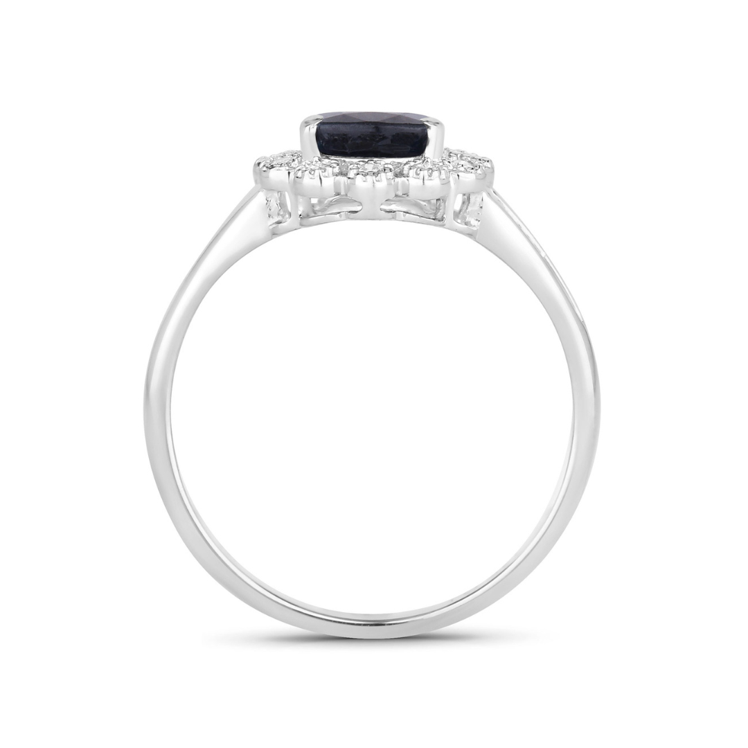 Genuine 10K Blue Sapphire and White Diamond Ring