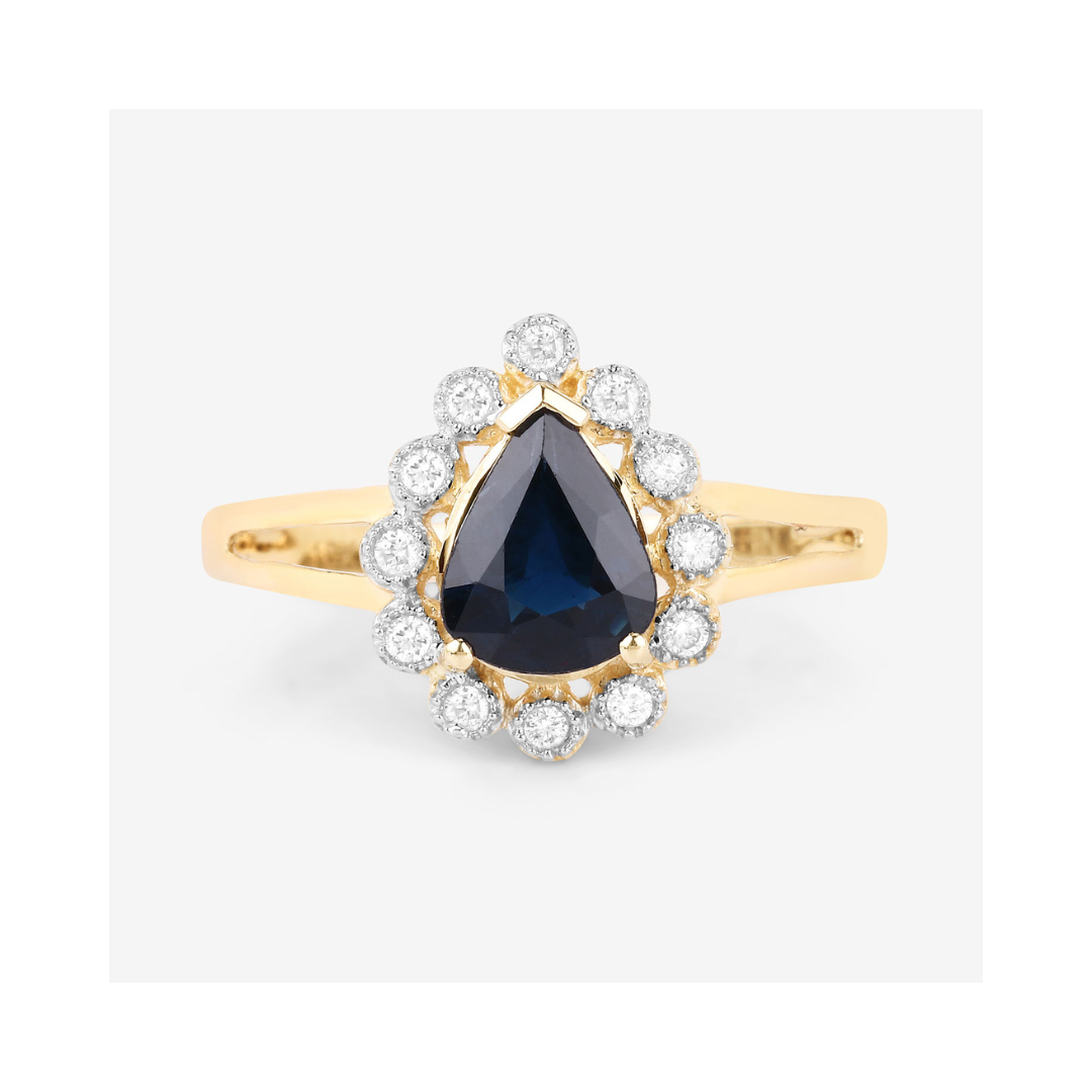 Genuine 10K Blue Sapphire and White Diamond Ring