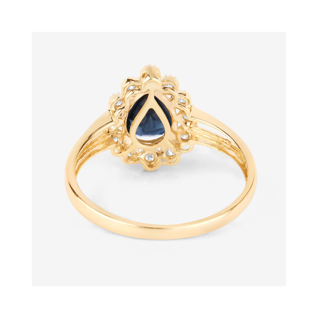 Genuine 10K Blue Sapphire and White Diamond Ring