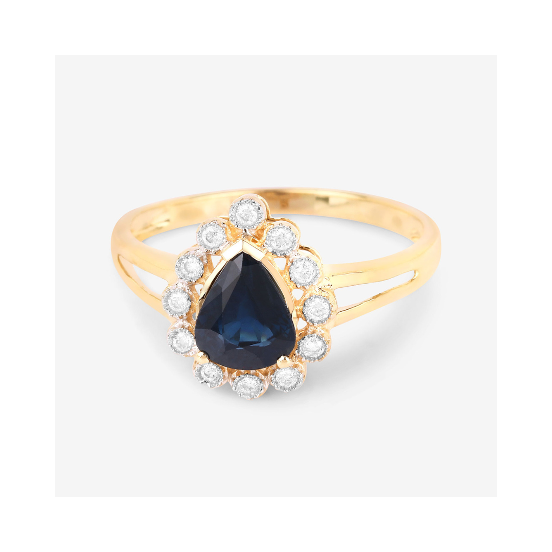 Genuine 10K Blue Sapphire and White Diamond Ring