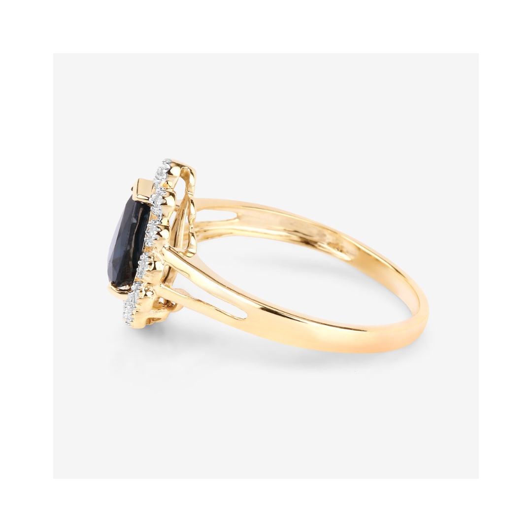 Genuine 10K Blue Sapphire and White Diamond Ring