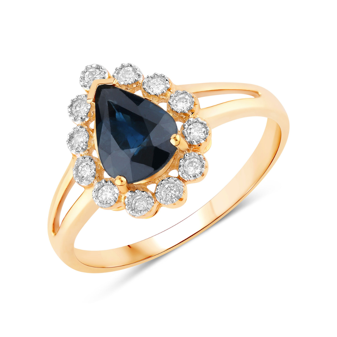 Genuine 10K Blue Sapphire and White Diamond Ring
