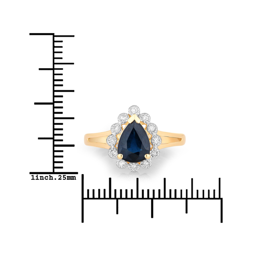 Genuine 10K Blue Sapphire and White Diamond Ring