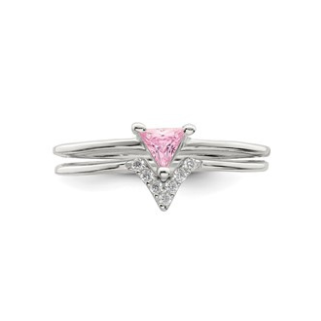 Pink Trillion CZ and White CZ Ring