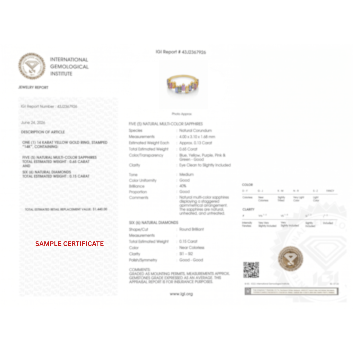 IGI Certified 1.02 Ct Baguette Multi Color Unheated Sapphire Prong 14K Yellow Gold Asymmetrical Engagement Ring