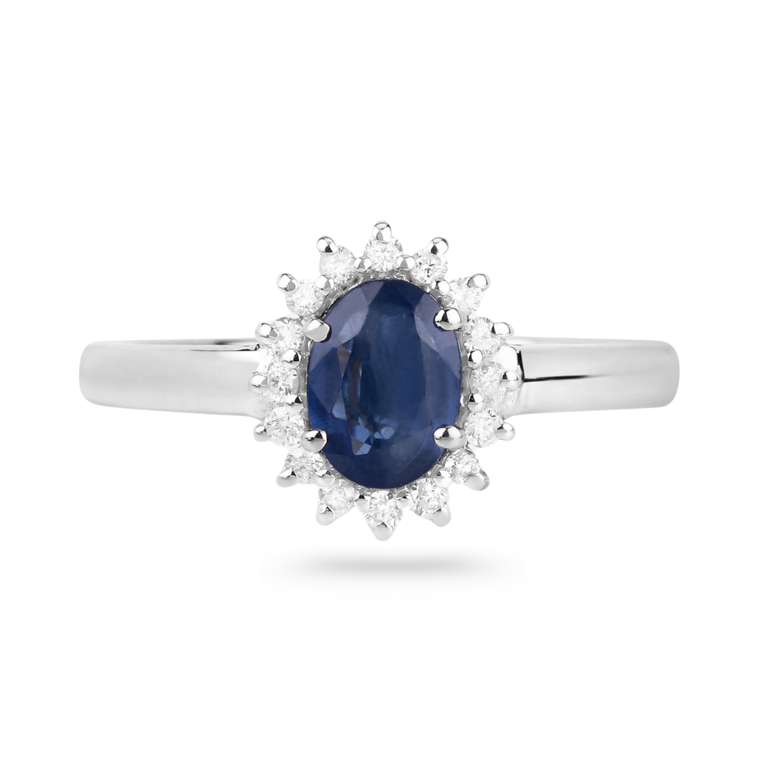 Genuine 10K Blue Sapphire Diamond Halo Ring