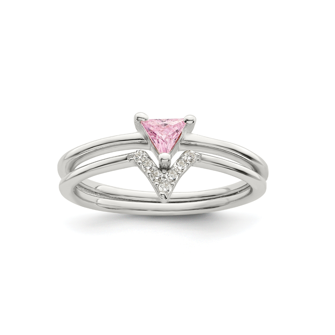 Pink Trillion CZ and White CZ Ring