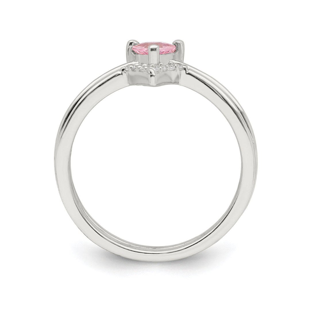 Pink Trillion CZ and White CZ Ring