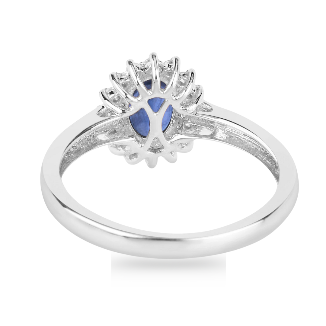 Genuine 10K Blue Sapphire Diamond Halo Ring