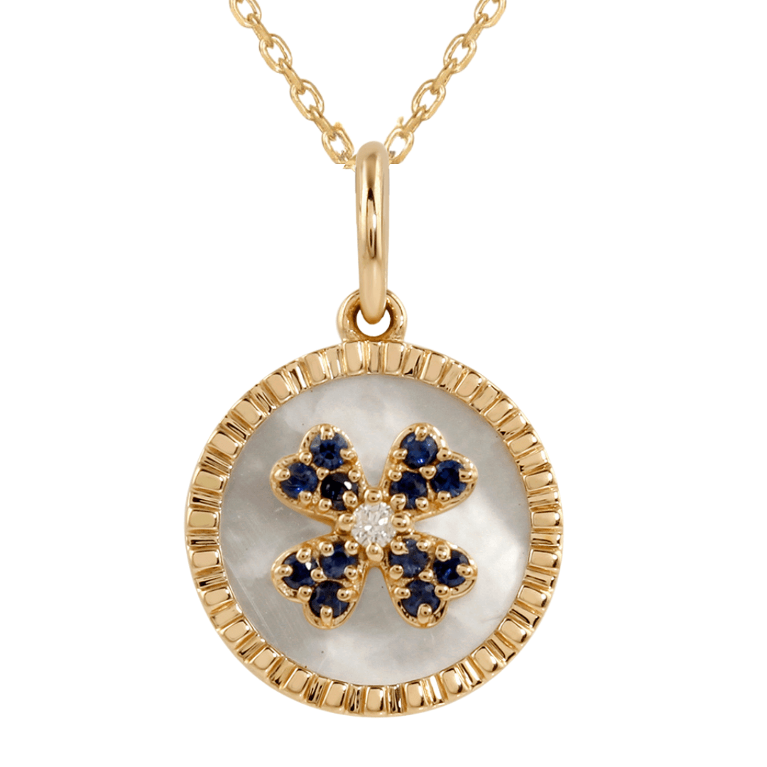 Collar con colgante de trébol de madreperla y zafiro