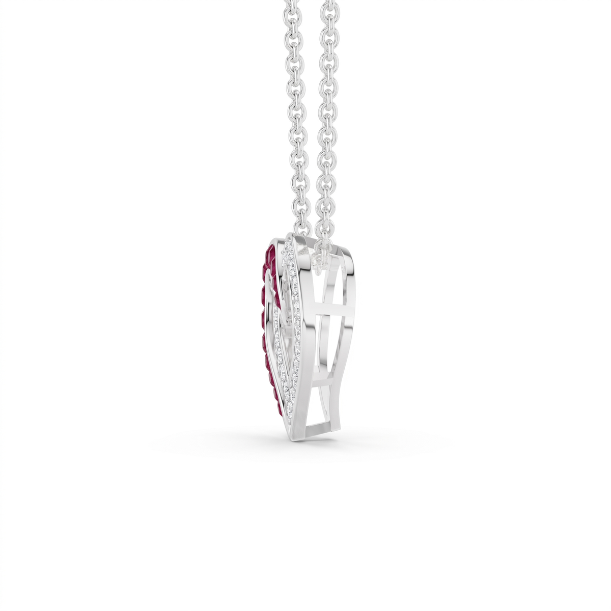 0.64 cttw Round Ruby and Lab Grown Diamond 14K Gold Pave Open Heart Pendant Necklace
