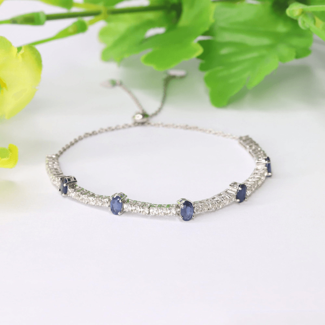 Genuine Blue Sapphire Gemstone Bracelet September Birthstone Bracelet Gifts for Her Bridesmaid Gift Bolo Tennis Sapphire Bracelet