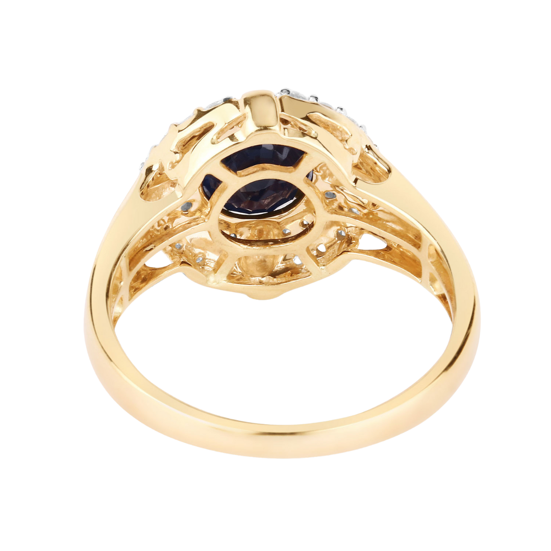 Genuine 10K Blue Sapphire and White Diamond Halo Ring