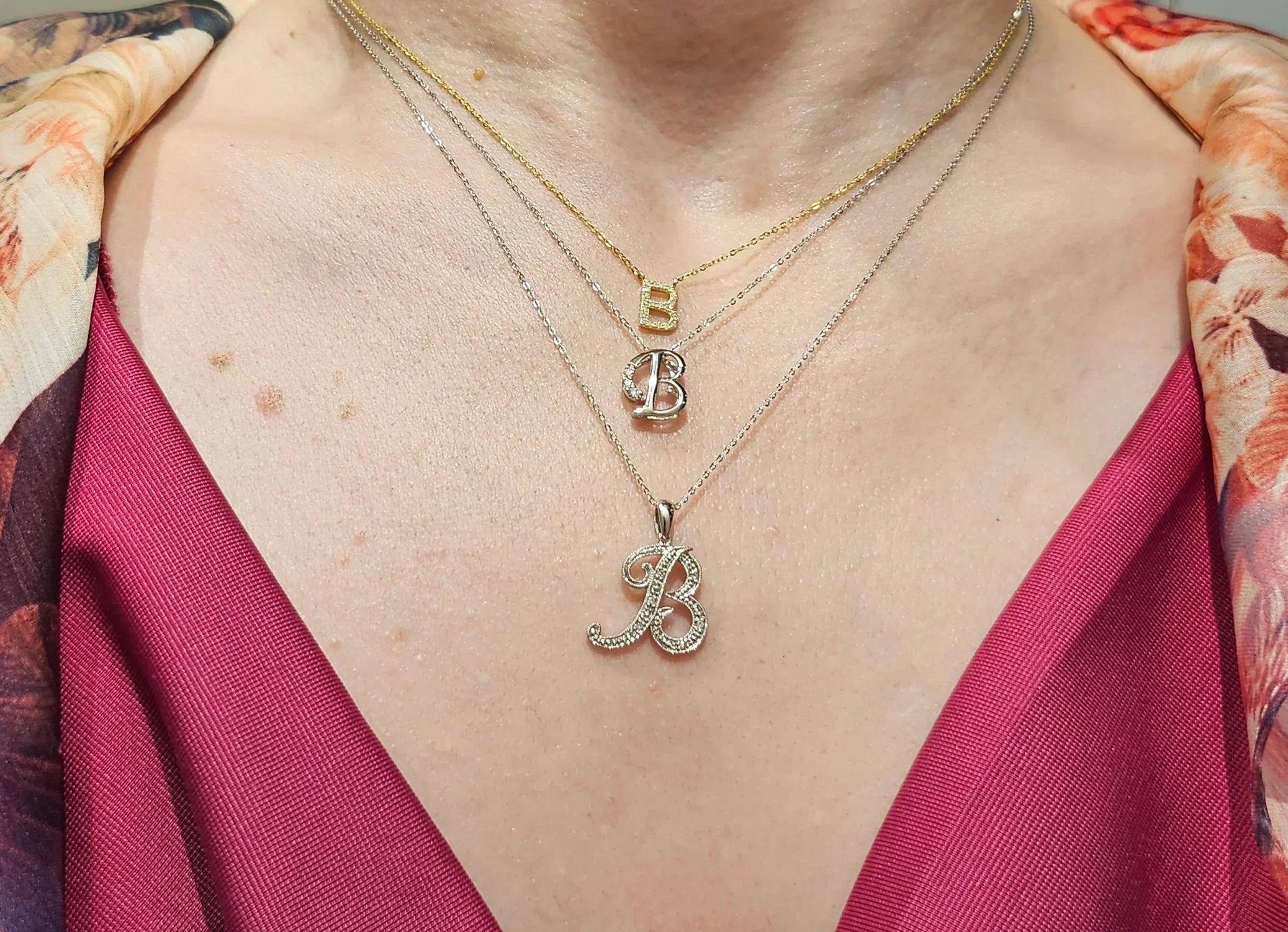 10K Gold Bold Diamond Letter Initial Pendant Necklace