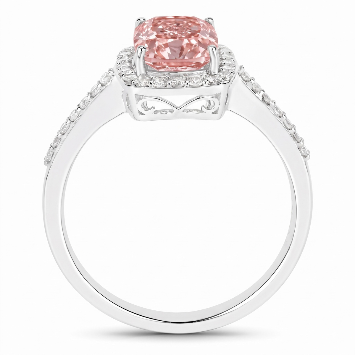 IGI Certified Pink Lab Diamond Center and White Diamond 18K White Gold Ring