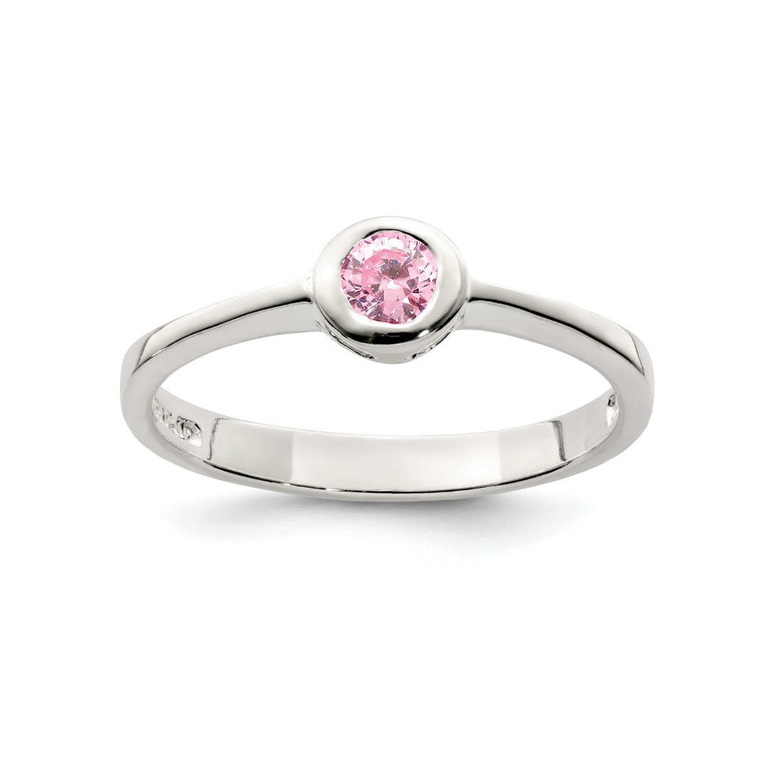 Pink Round Bezel Cubic Zirconia Ring