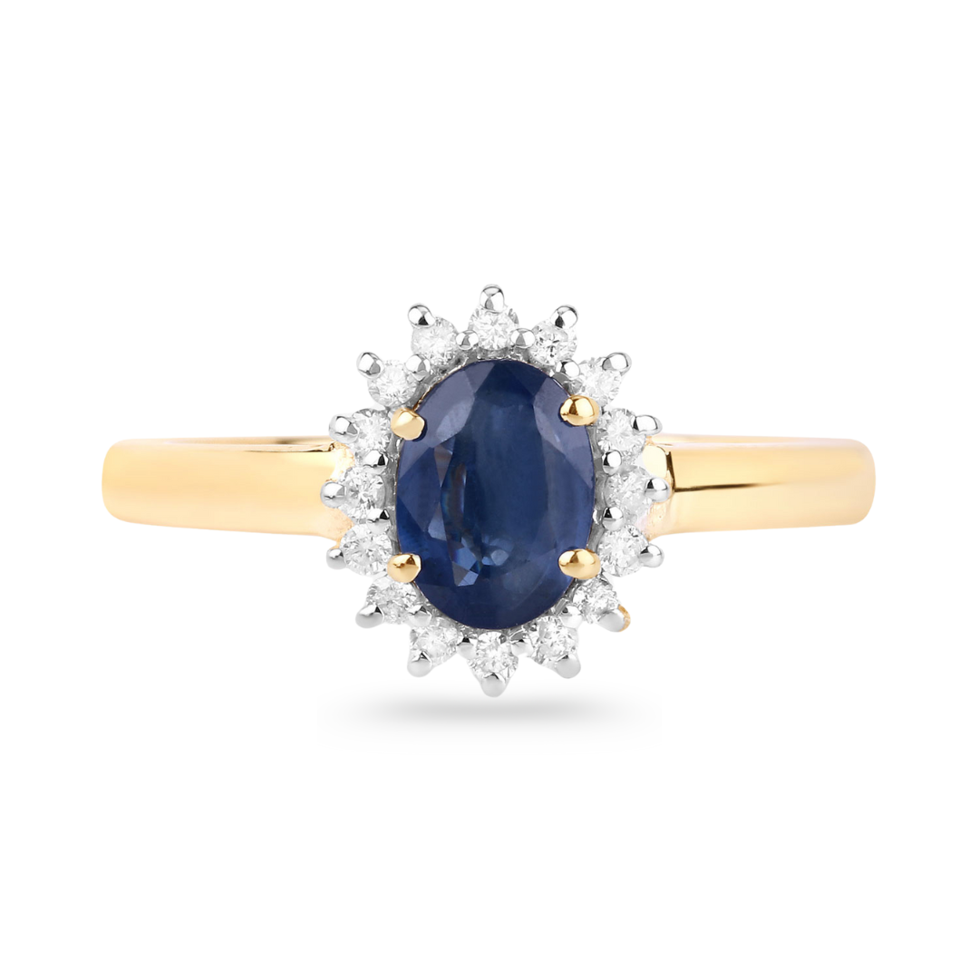 Genuine 10K Blue Sapphire Diamond Halo Ring