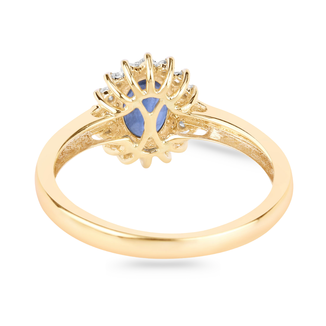 Genuine 10K Blue Sapphire Diamond Halo Ring