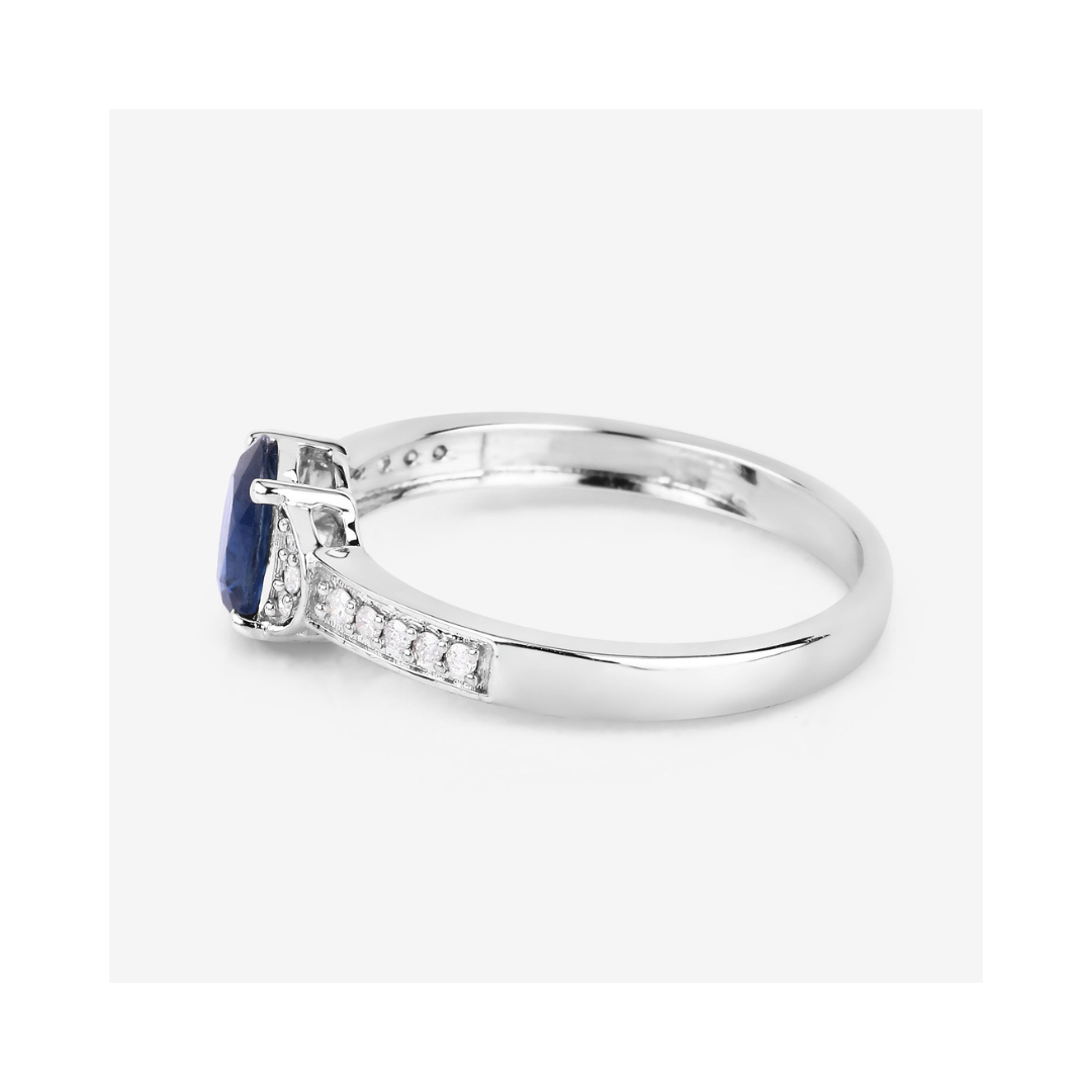 Genuine 10K Blue Sapphire and Diamond Bridge Ring
