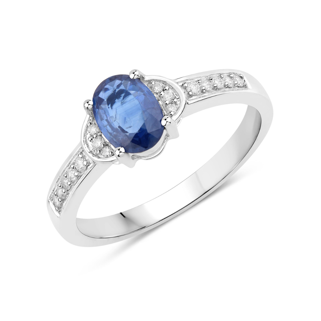 Genuine 10K Blue Sapphire and Diamond Bridge Ring