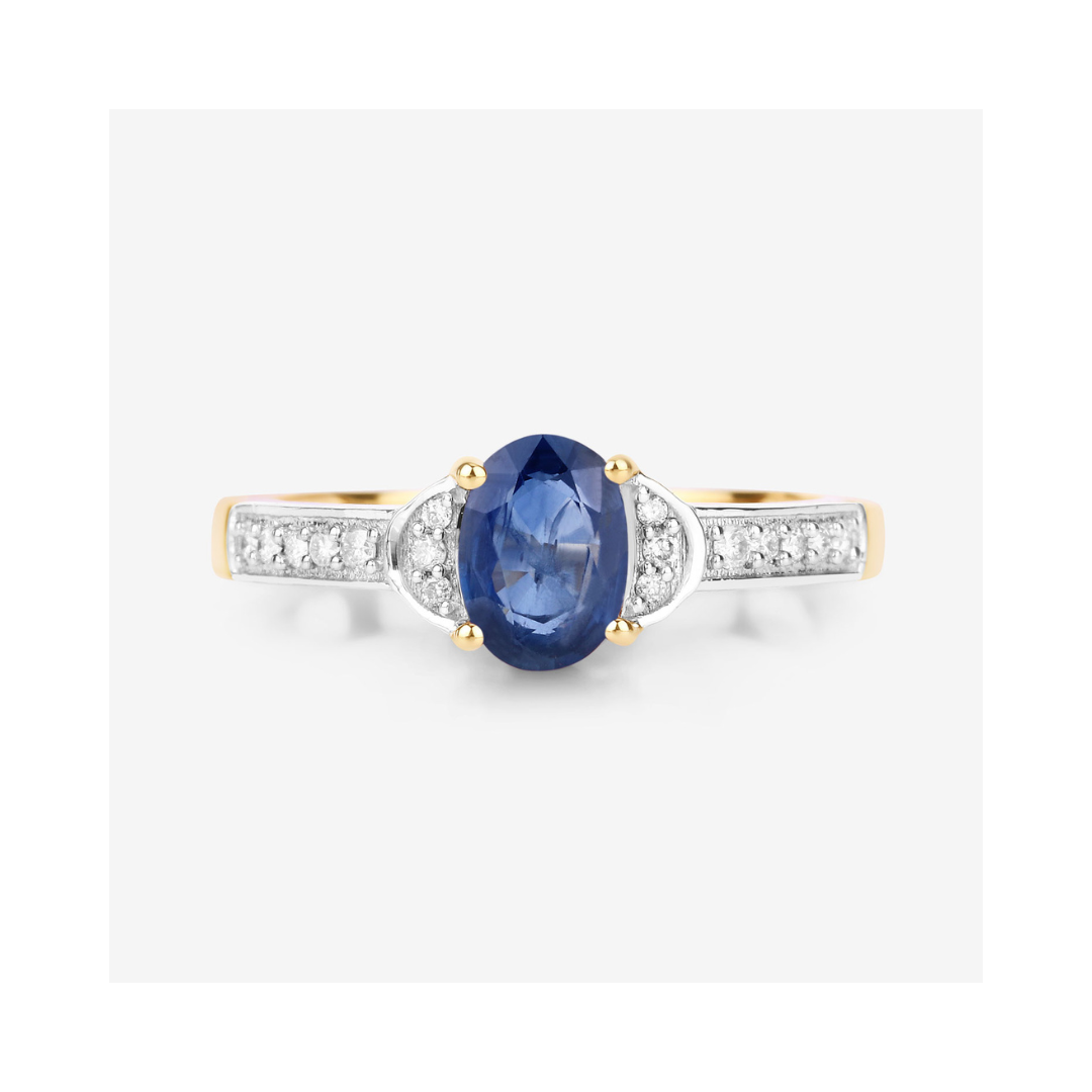Genuine 10K Blue Sapphire and Diamond Bridge Ring