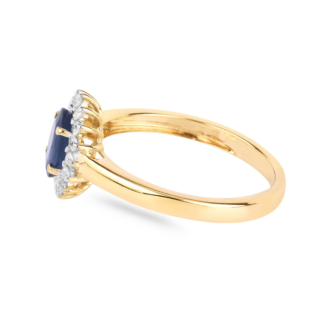 Genuine 10K Blue Sapphire Diamond Halo Ring
