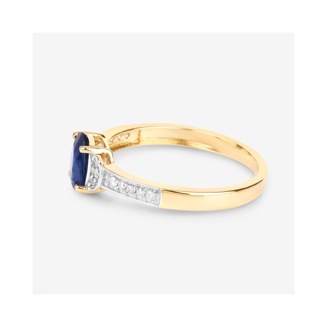 Genuine 10K Blue Sapphire and Diamond Bridge Ring