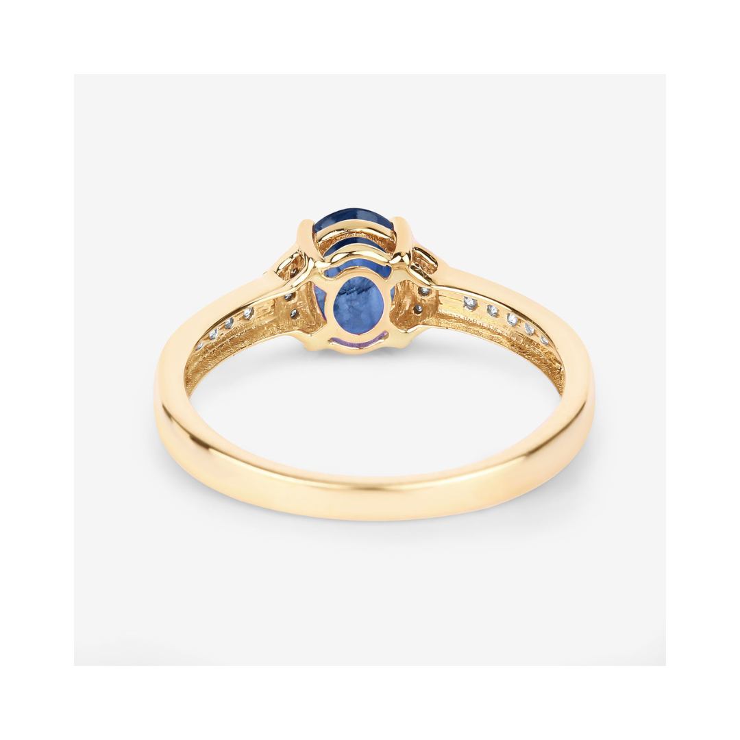 Genuine 10K Blue Sapphire and Diamond Bridge Ring