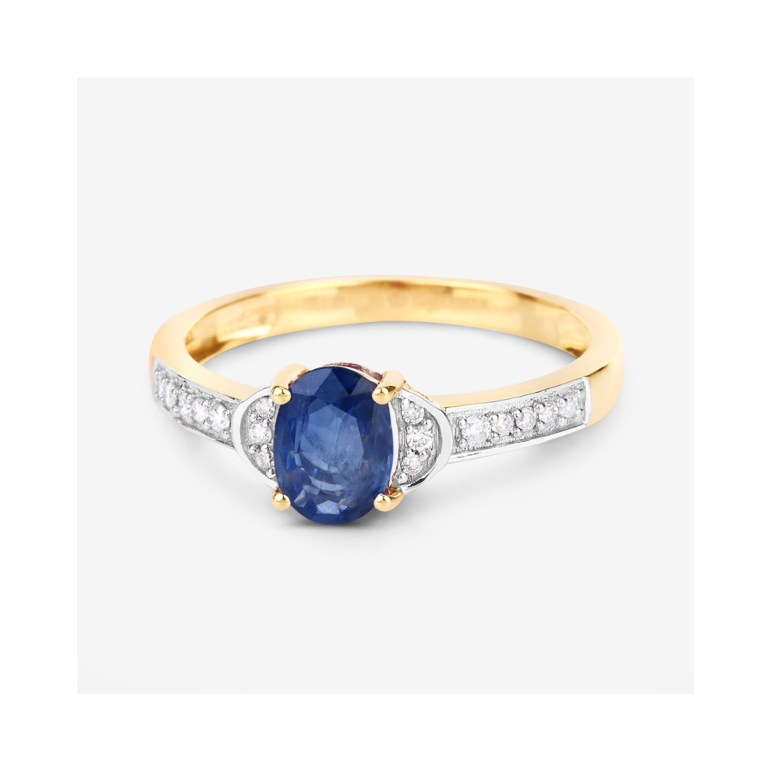Genuine 10K Blue Sapphire and Diamond Bridge Ring