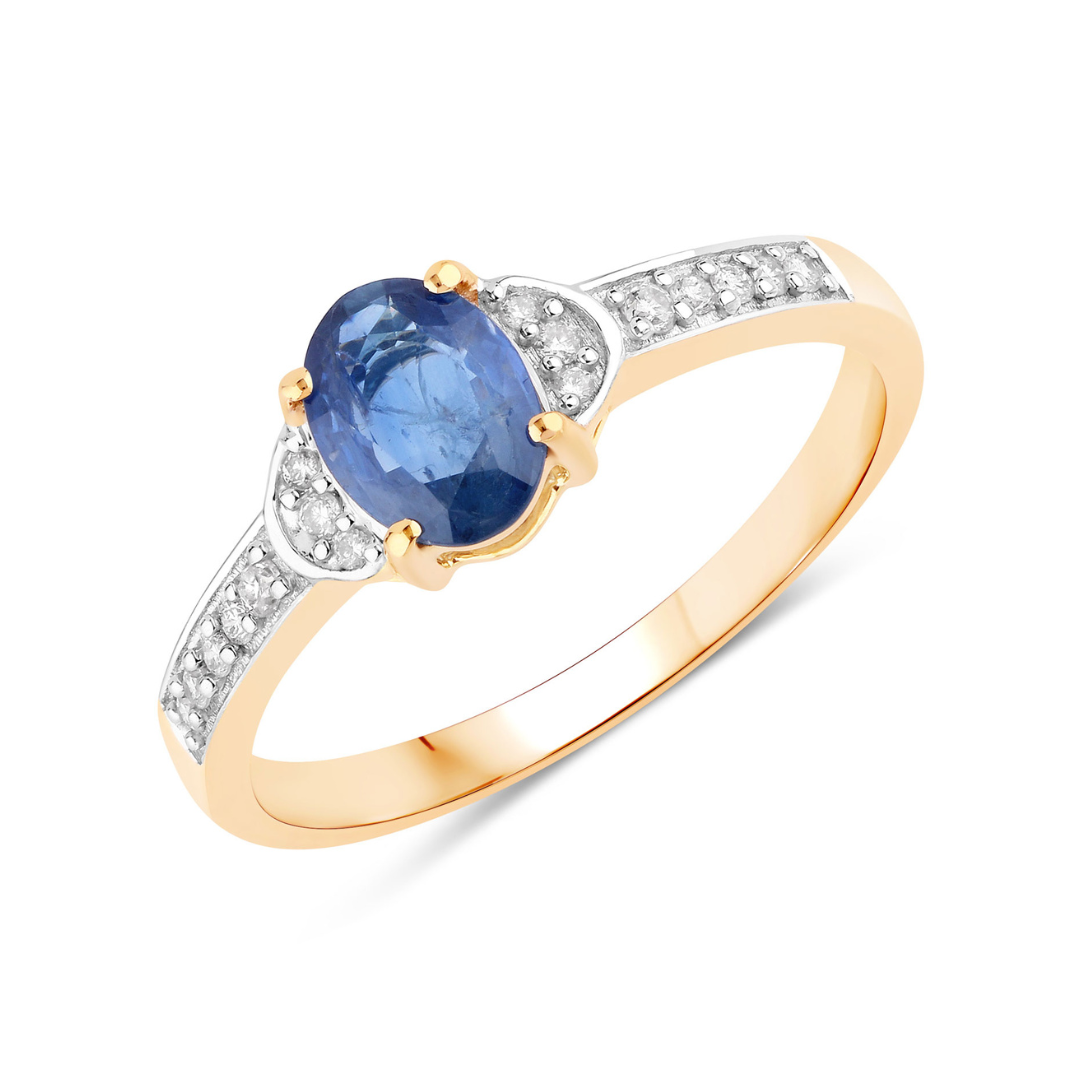 Genuine 10K Blue Sapphire and Diamond Bridge Ring