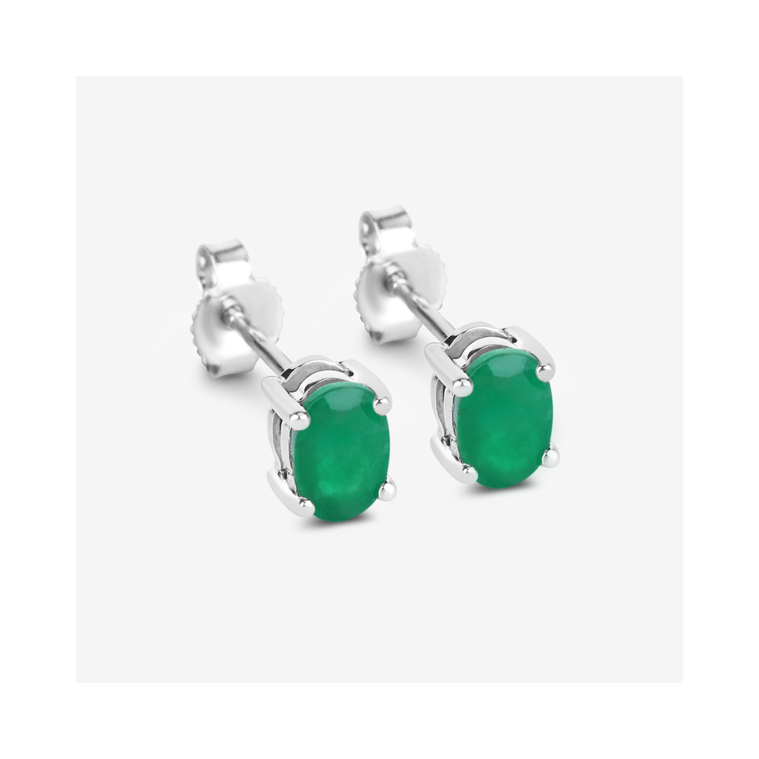 Genuine 10K Zambian Emerald Oval Stud Earrings