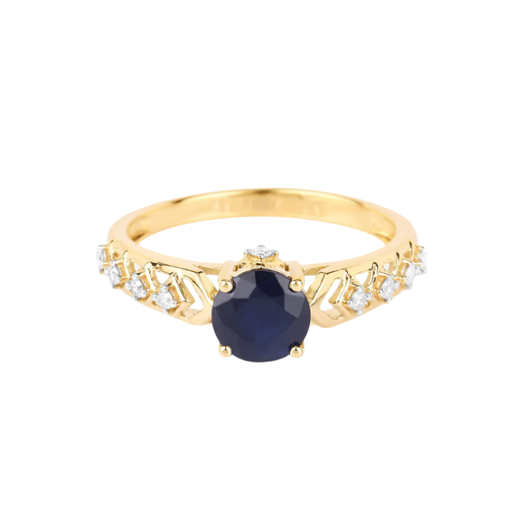 Genuine 10K Blue Sapphire and Diamond Ring