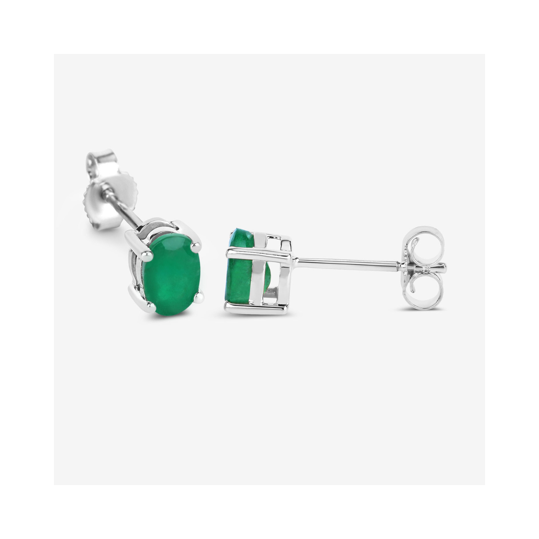 Genuine 10K Zambian Emerald Oval Stud Earrings