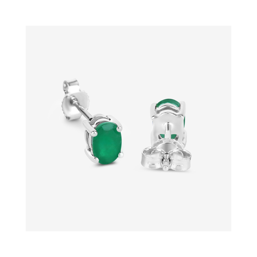Genuine 10K Zambian Emerald Oval Stud Earrings