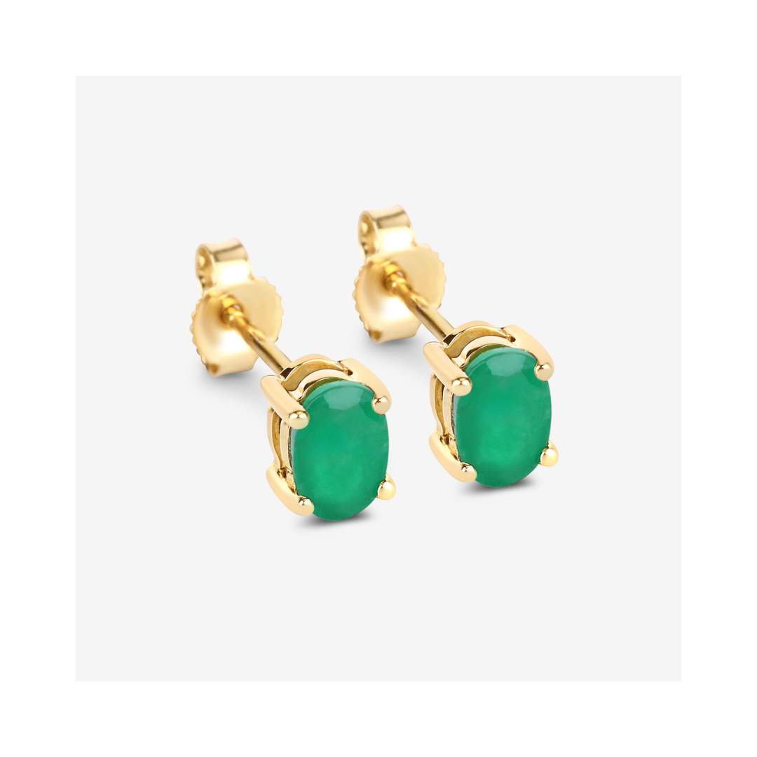 Genuine 10K Zambian Emerald Oval Stud Earrings