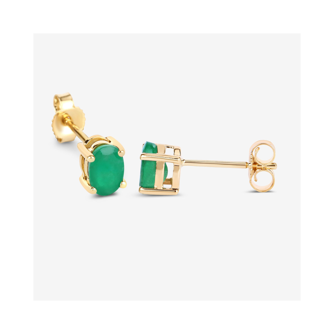 Genuine 10K Zambian Emerald Oval Stud Earrings
