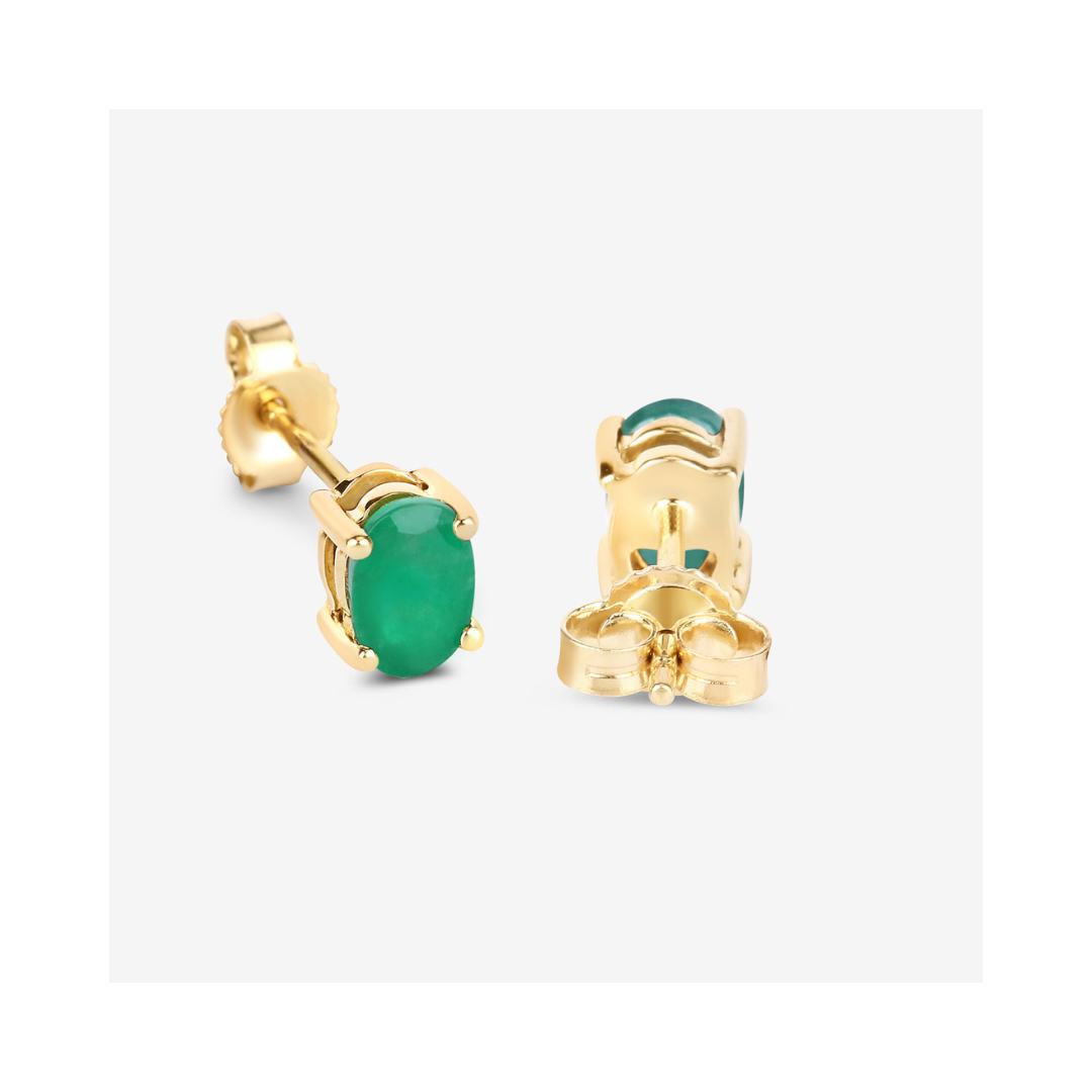 Genuine 10K Zambian Emerald Oval Stud Earrings