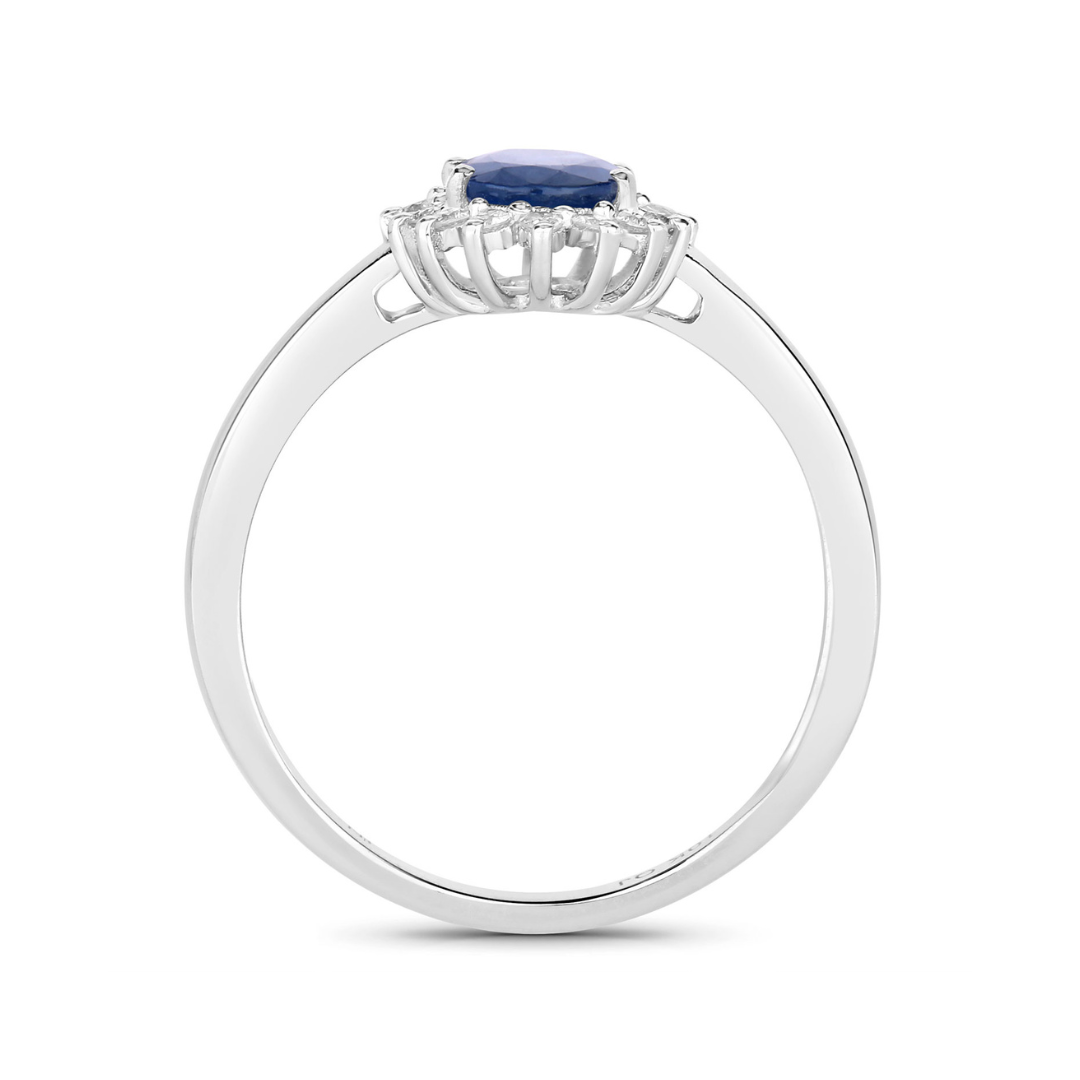 Genuine 10K Blue Sapphire Diamond Halo Ring