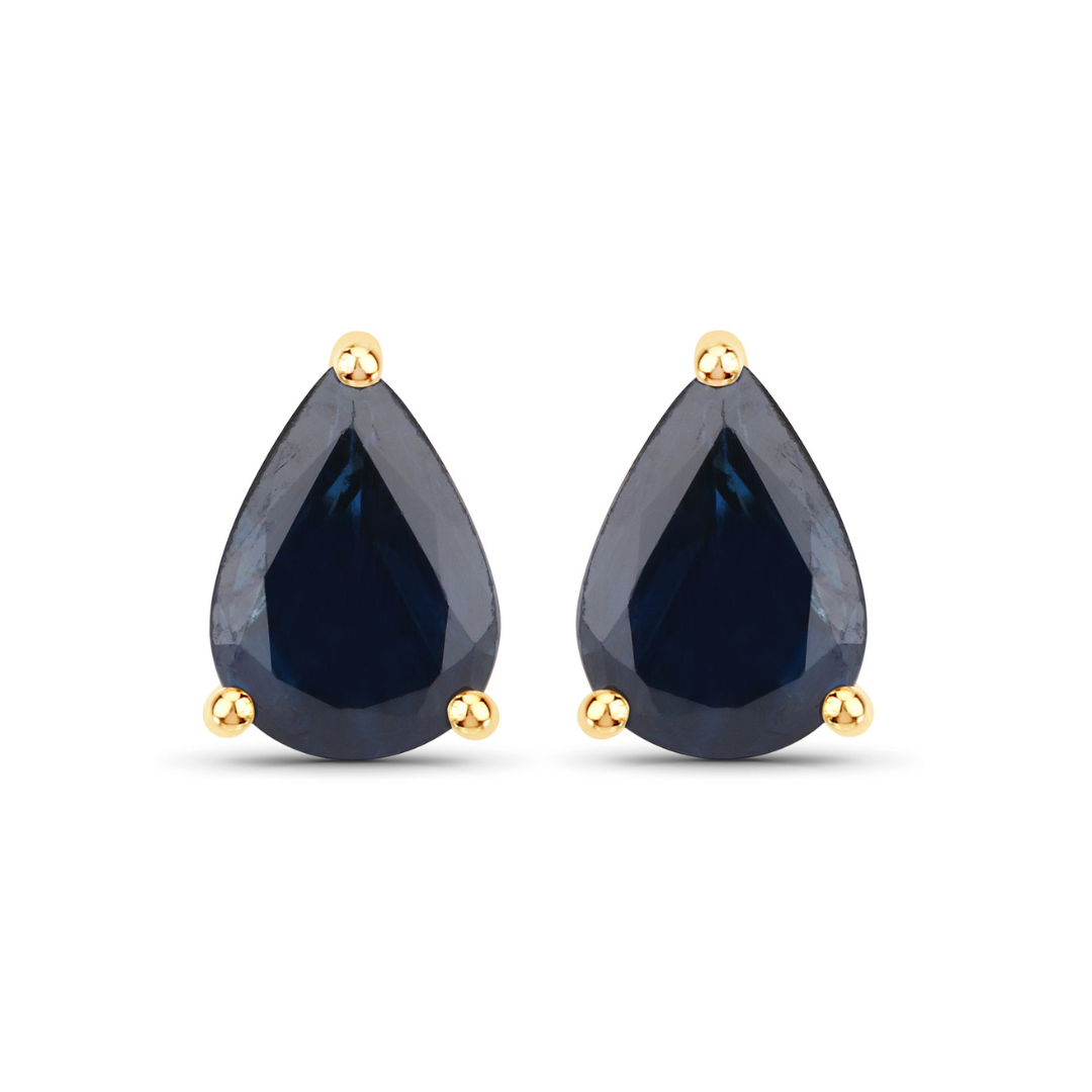Genuine Blue Sapphire Teardrop Studs Earrings