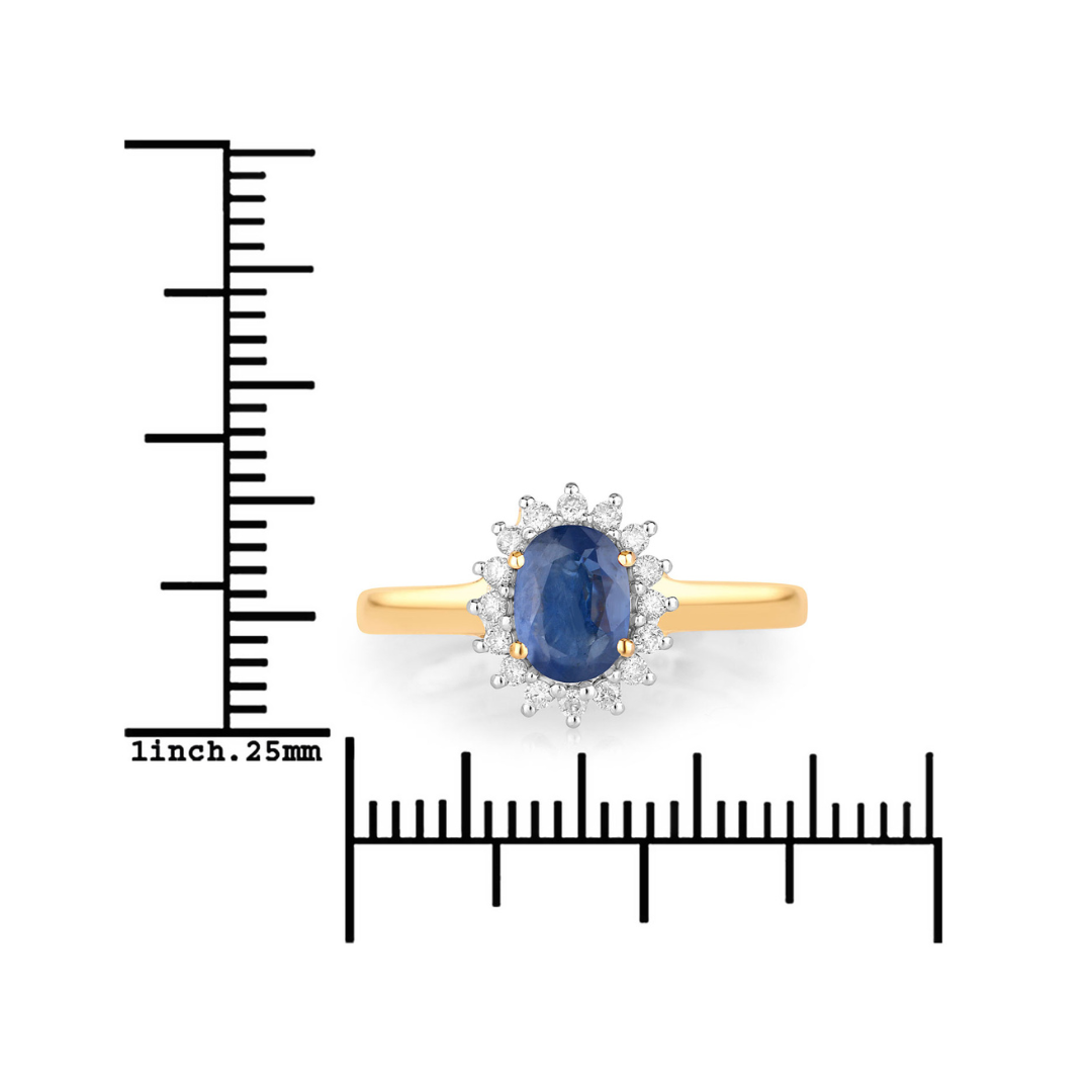 Genuine 10K Blue Sapphire Diamond Halo Ring