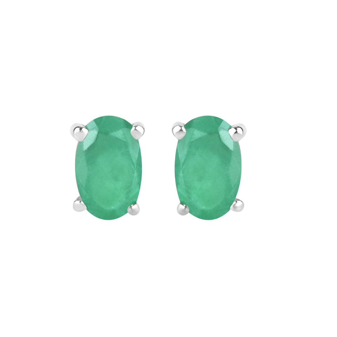 Genuine Green Zambian Emerald 10K Gold Stud Earrings