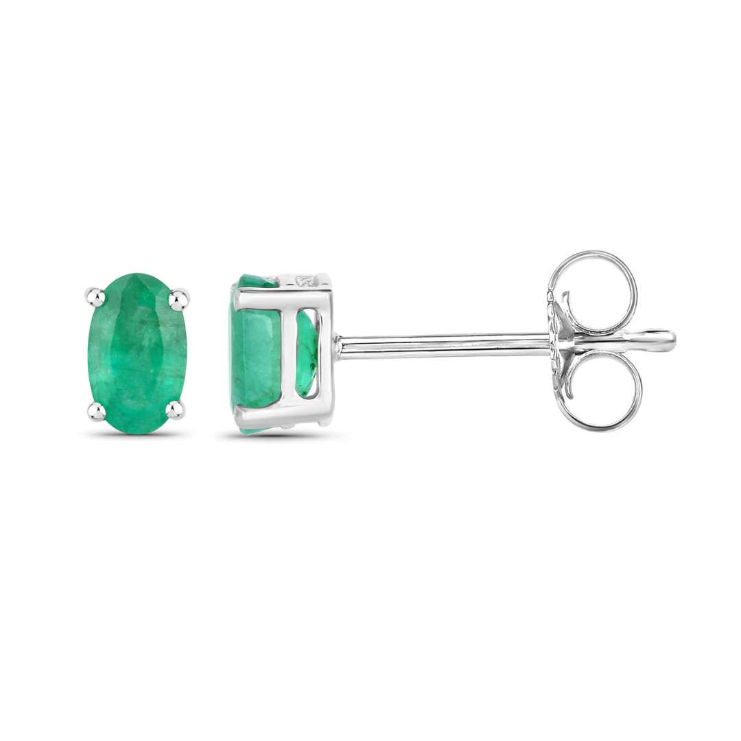 Genuine Green Zambian Emerald 10K Gold Stud Earrings