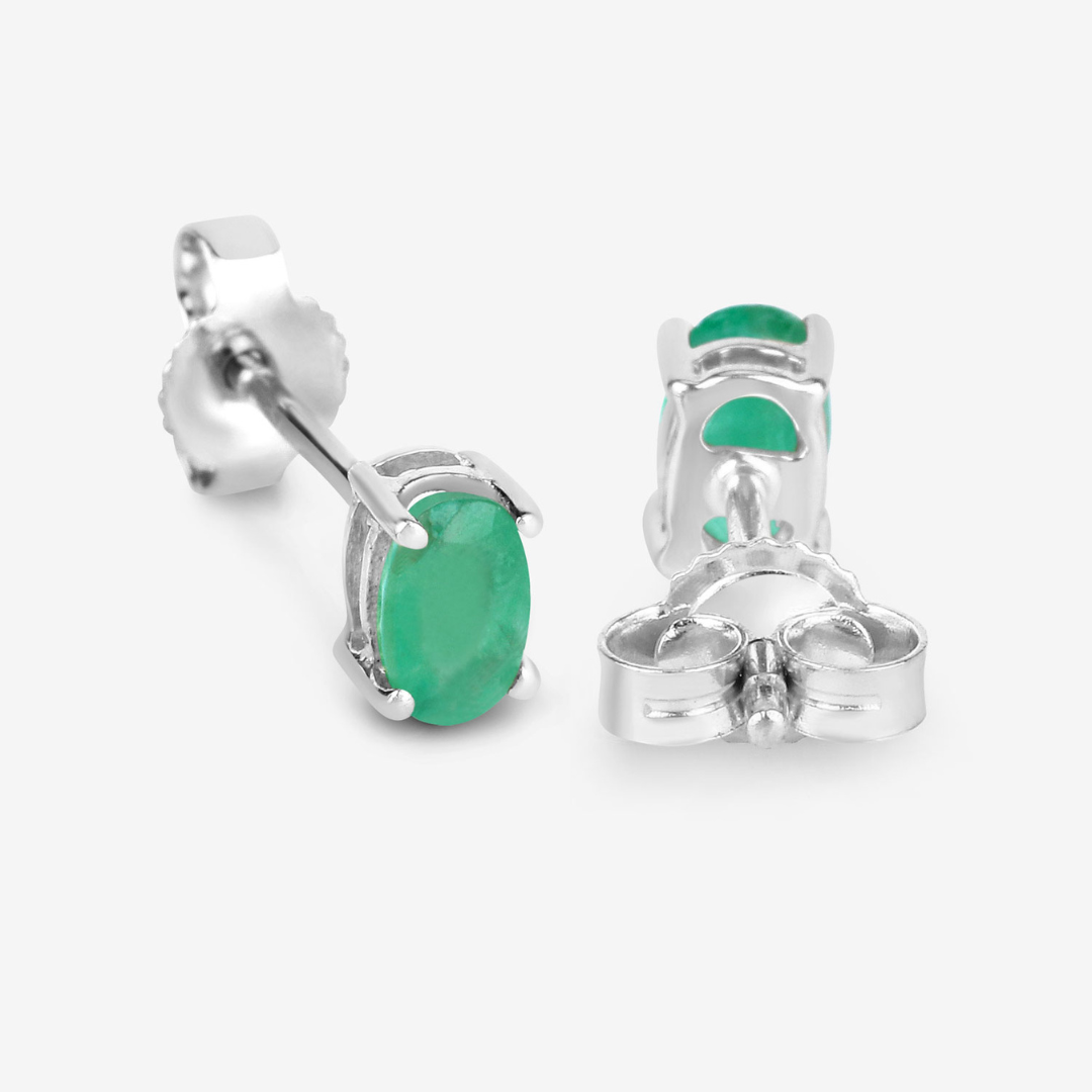 Genuine Green Zambian Emerald 10K Gold Stud Earrings