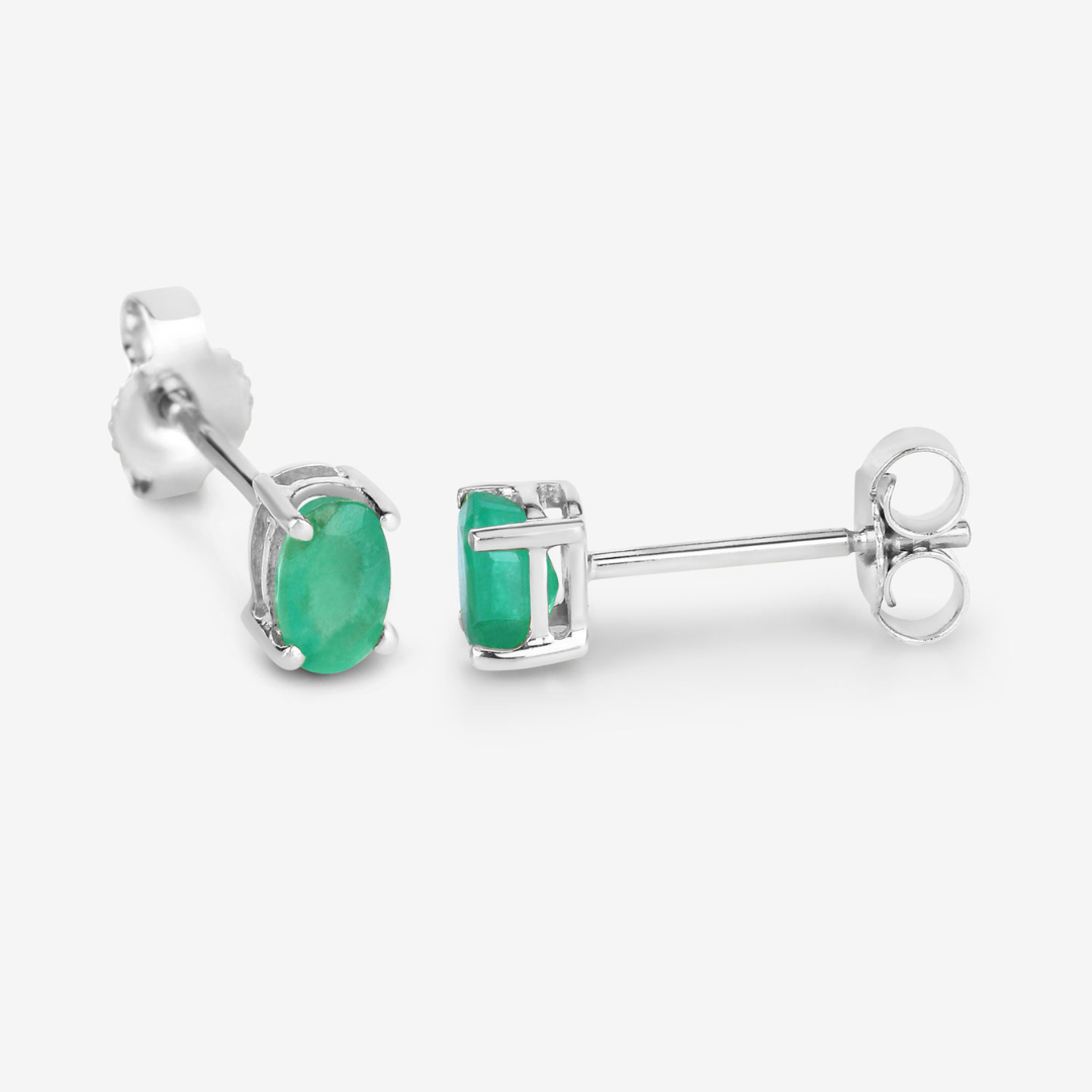 Genuine Green Zambian Emerald 10K Gold Stud Earrings