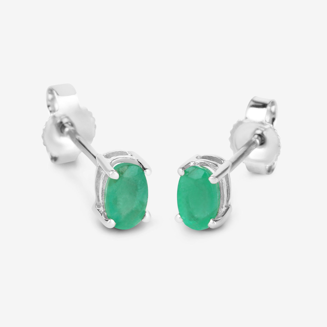 Genuine Green Zambian Emerald 10K Gold Stud Earrings