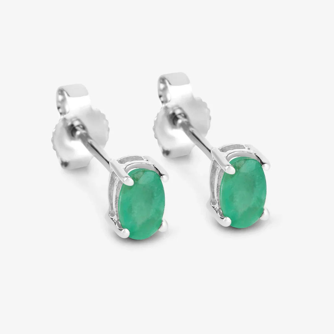 Genuine Green Zambian Emerald 10K Gold Stud Earrings