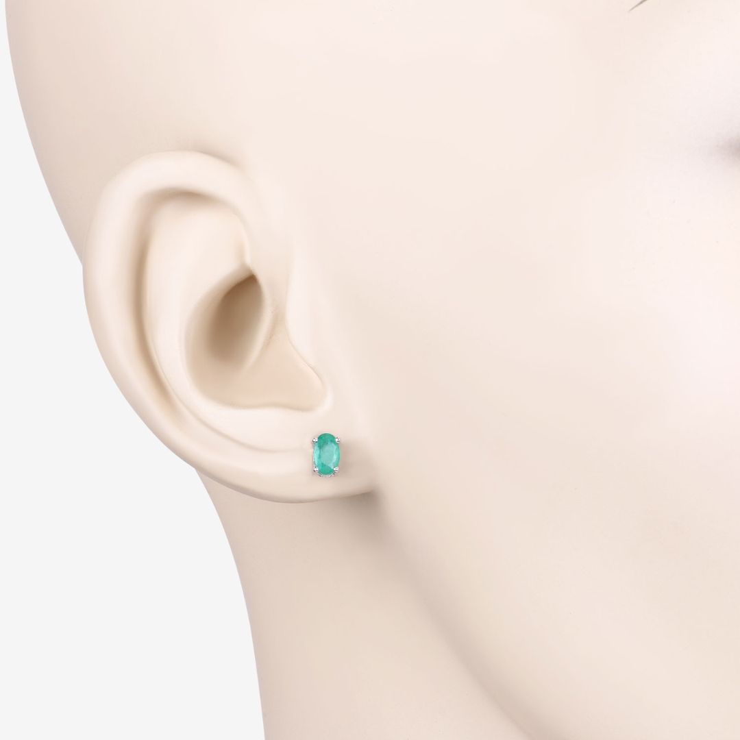 Genuine Green Zambian Emerald 10K Gold Stud Earrings