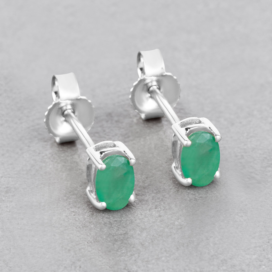 Genuine Green Zambian Emerald 10K Gold Stud Earrings