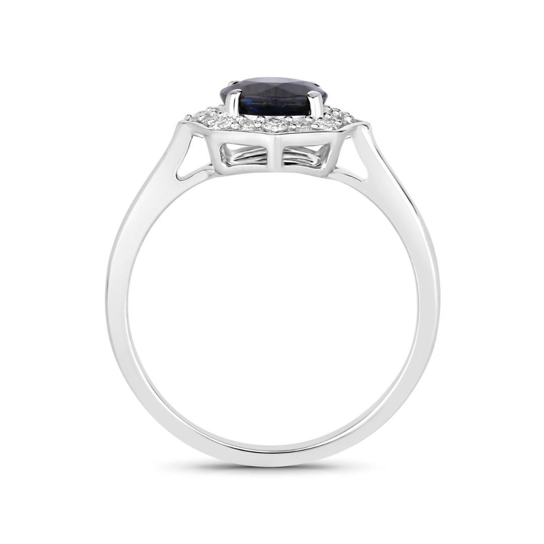 Genuine Blue Sapphire and Diamond 10K Halo Ring